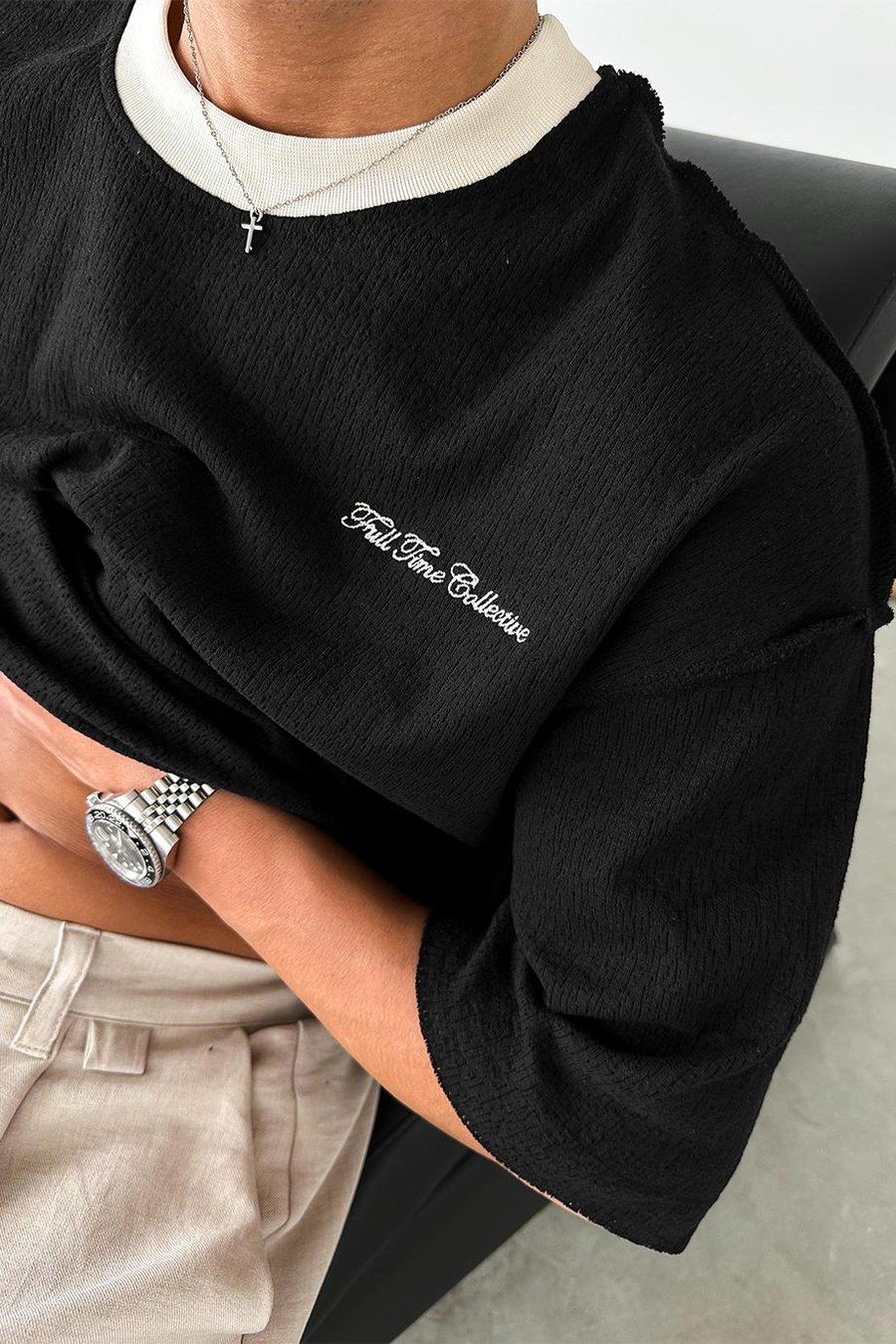 Siyah Örme Detay Collective PH Oversize Tişört