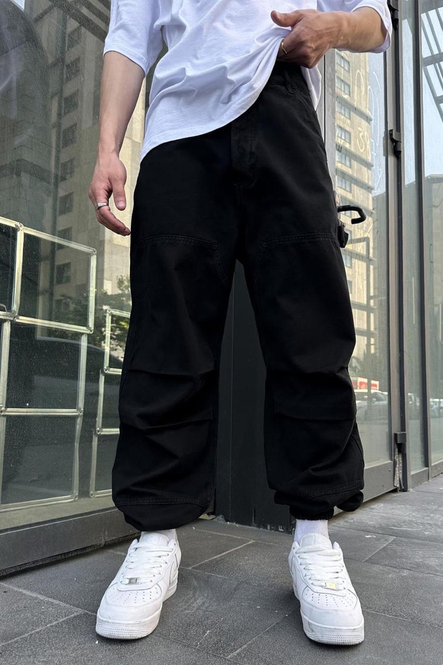 Siyah Paça Lastik U1 Baggy Pantolon
