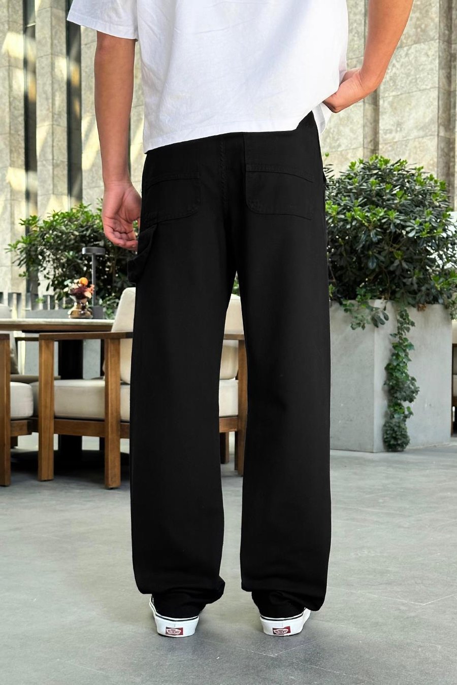 Siyah Patch Gül Desenli A68 DL Baggy Pantolon