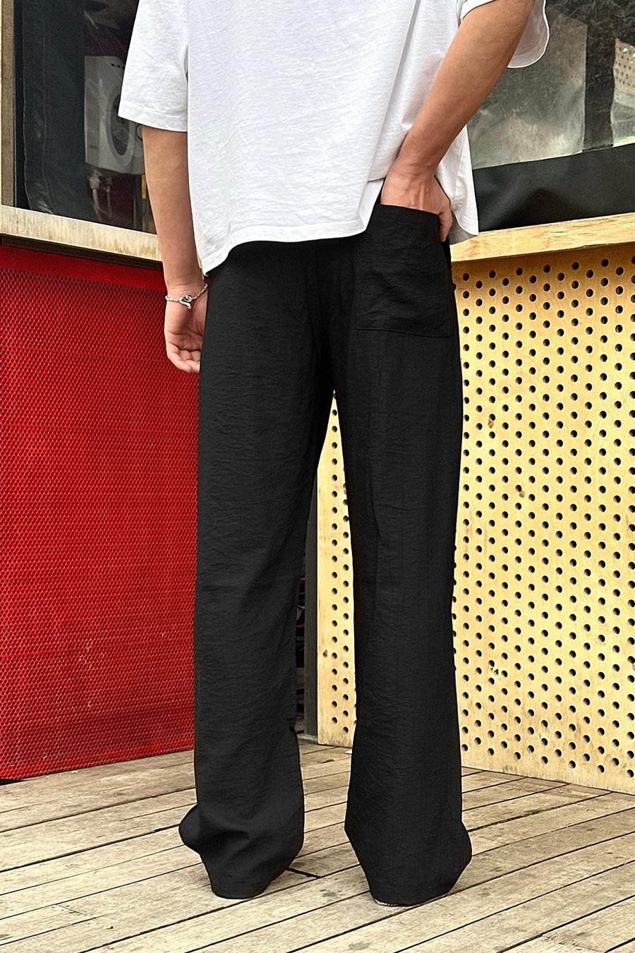 Siyah Pile Detaylı Beli Lastikli D2 GO Baggy Pantolon