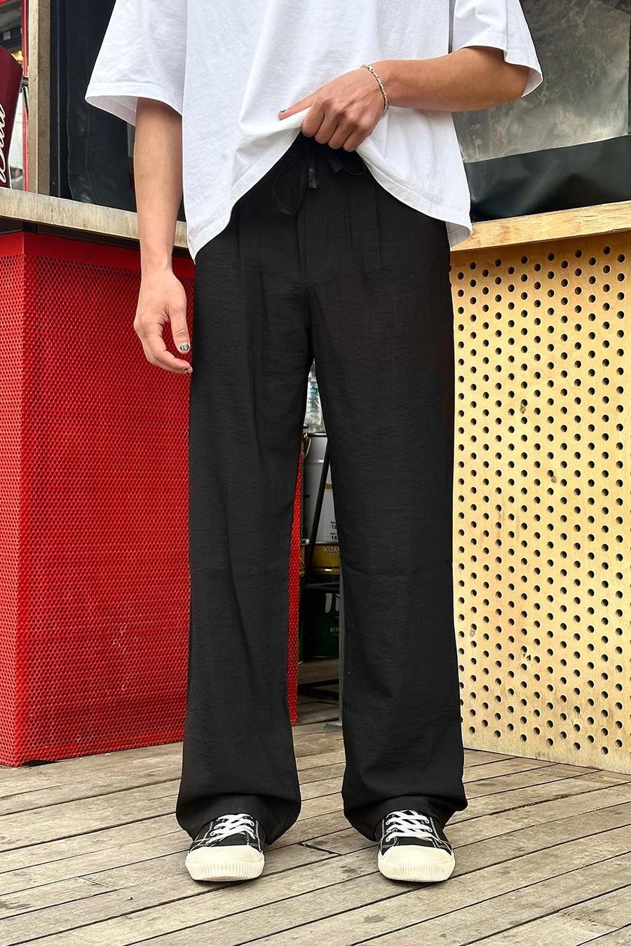 Siyah Pile Detaylı Beli Lastikli D2 GO Baggy Pantolon
