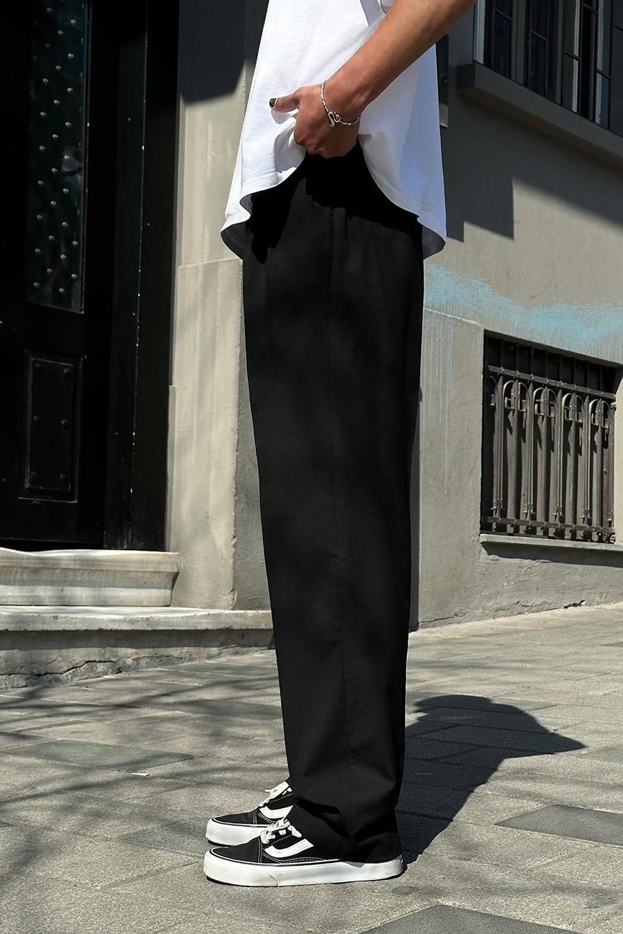 Siyah Pile Detaylı Kumaş 65 GO Baggy Pantolon