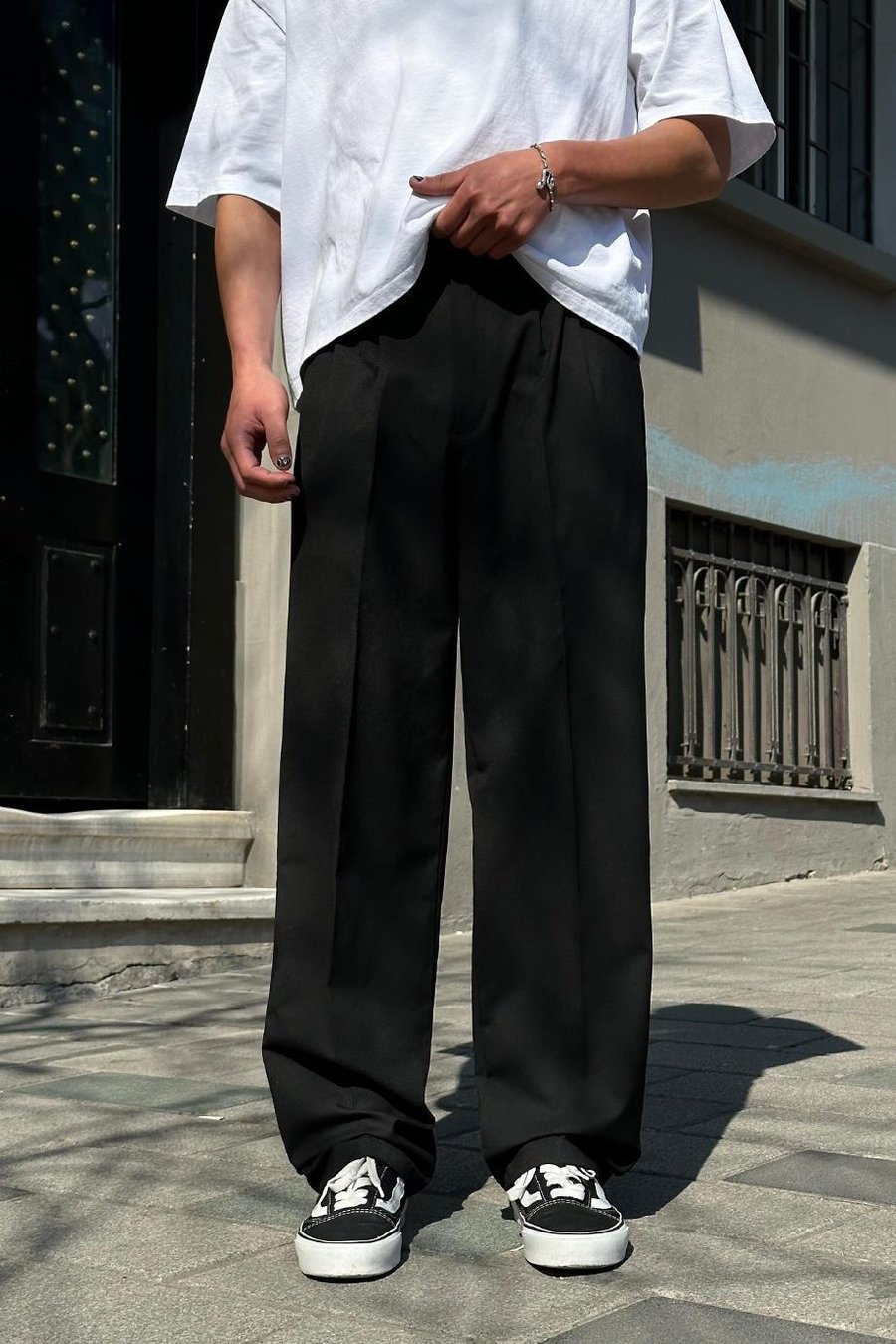 Siyah Pile Detaylı Kumaş 65 GO Baggy Pantolon