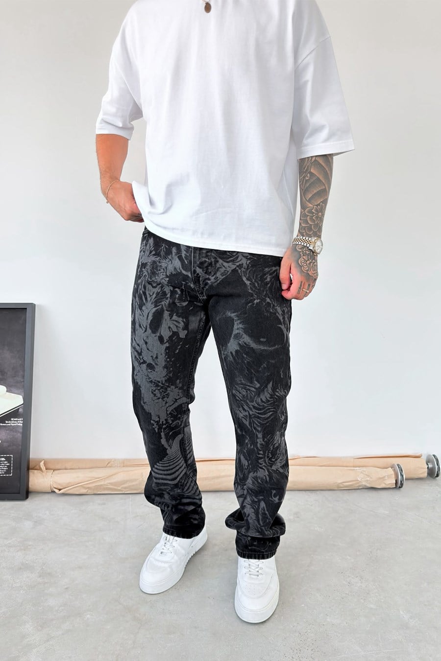 Siyah Premium Baskılı Baggy Pantolon