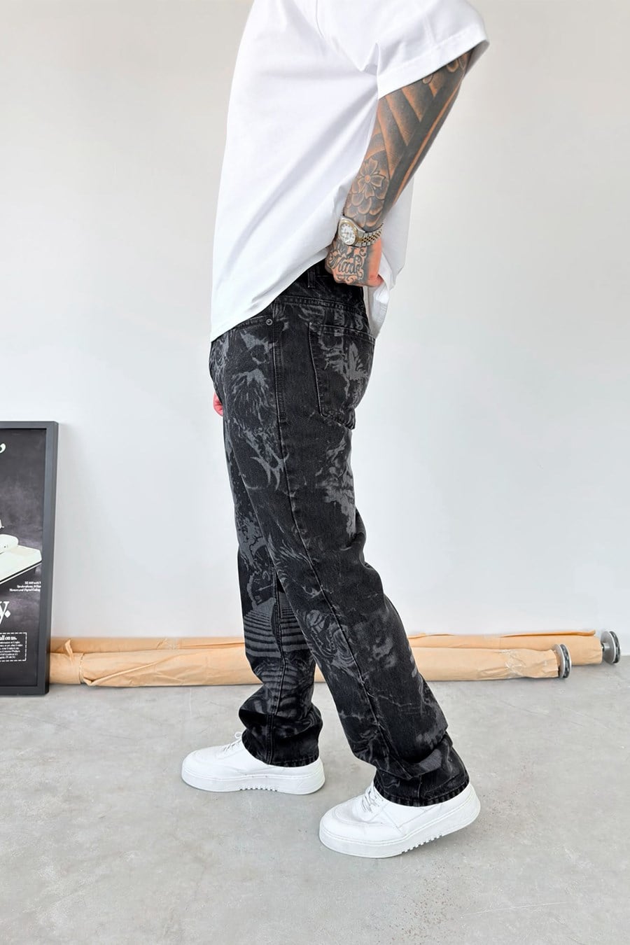 Siyah Premium Baskılı Baggy Pantolon
