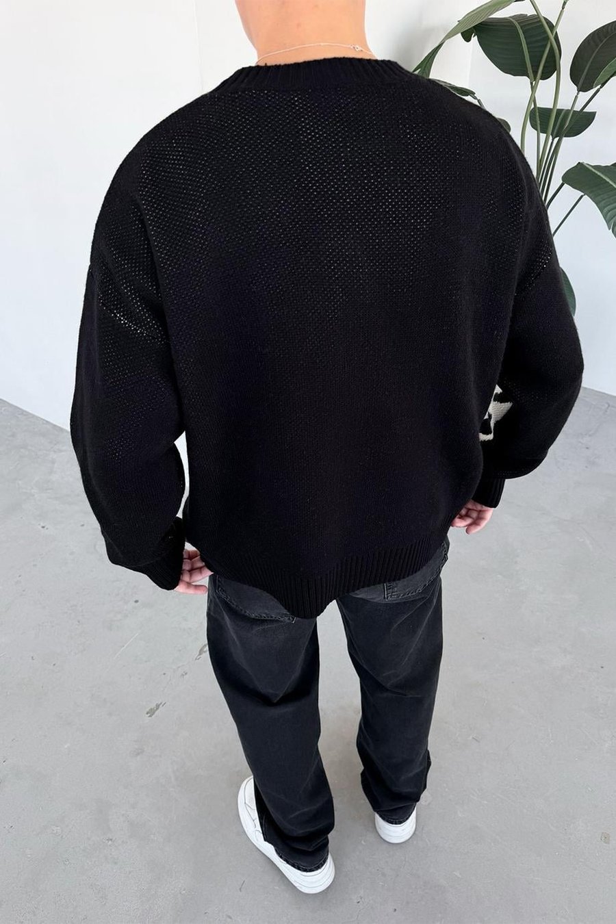 Siyah Premium İşleme Baskı Oversize Kazak