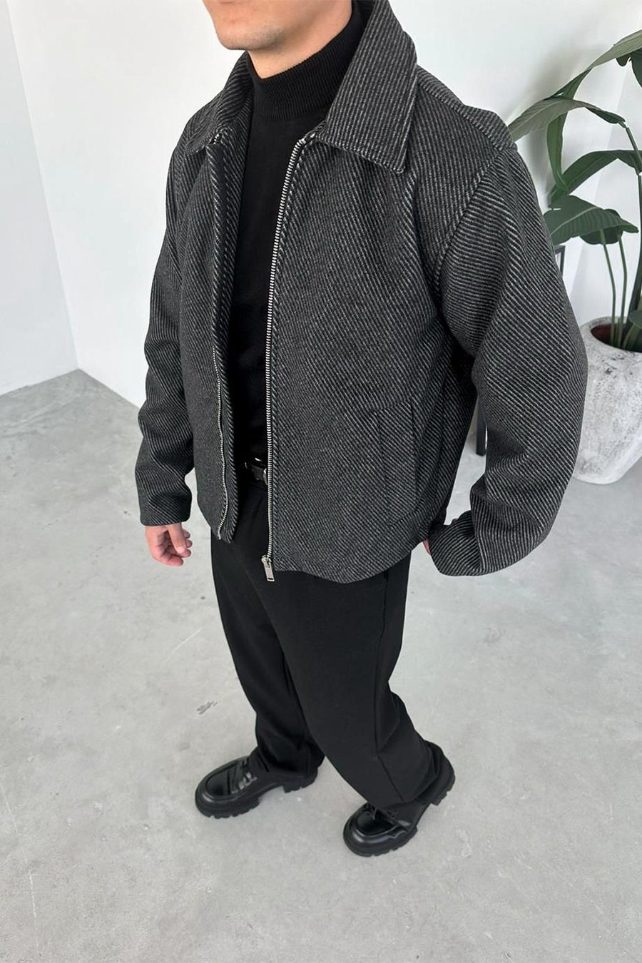 Siyah Premium Kaşe Kumaş Relaxed Ceket