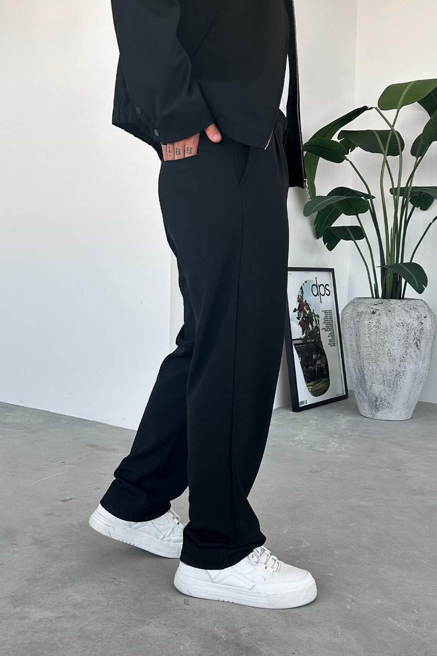 Siyah Premium Relaxed Fit Kumaş Pantolon