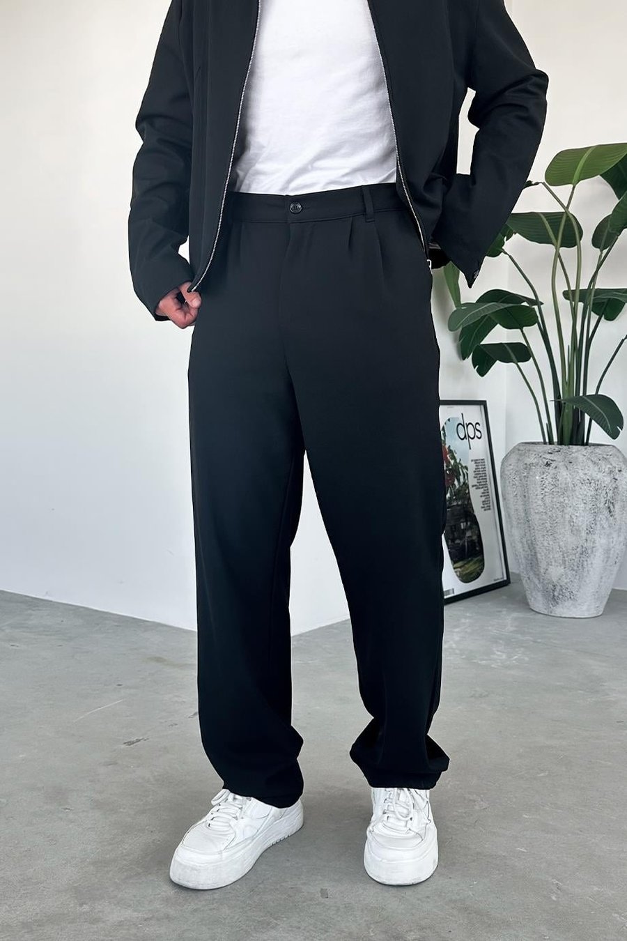 Siyah Premium Relaxed Fit Kumaş Pantolon