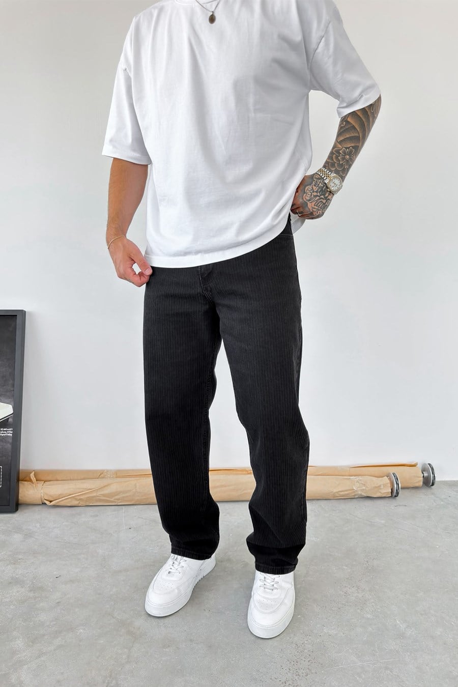 Siyah Premium Tasarım Baggy Fit Pantolon