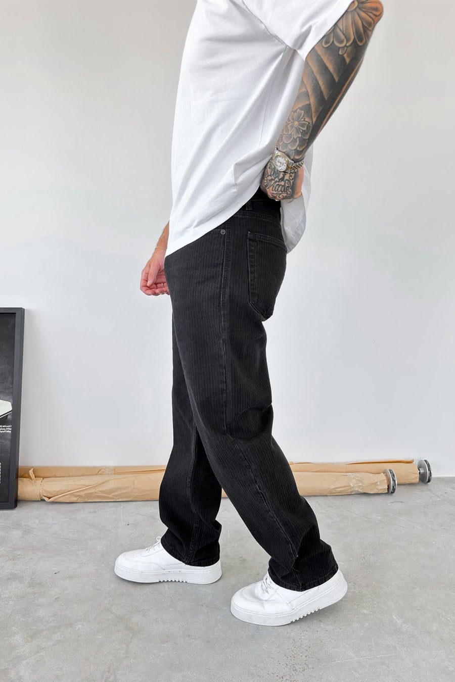 Siyah Premium Tasarım Baggy Fit Pantolon