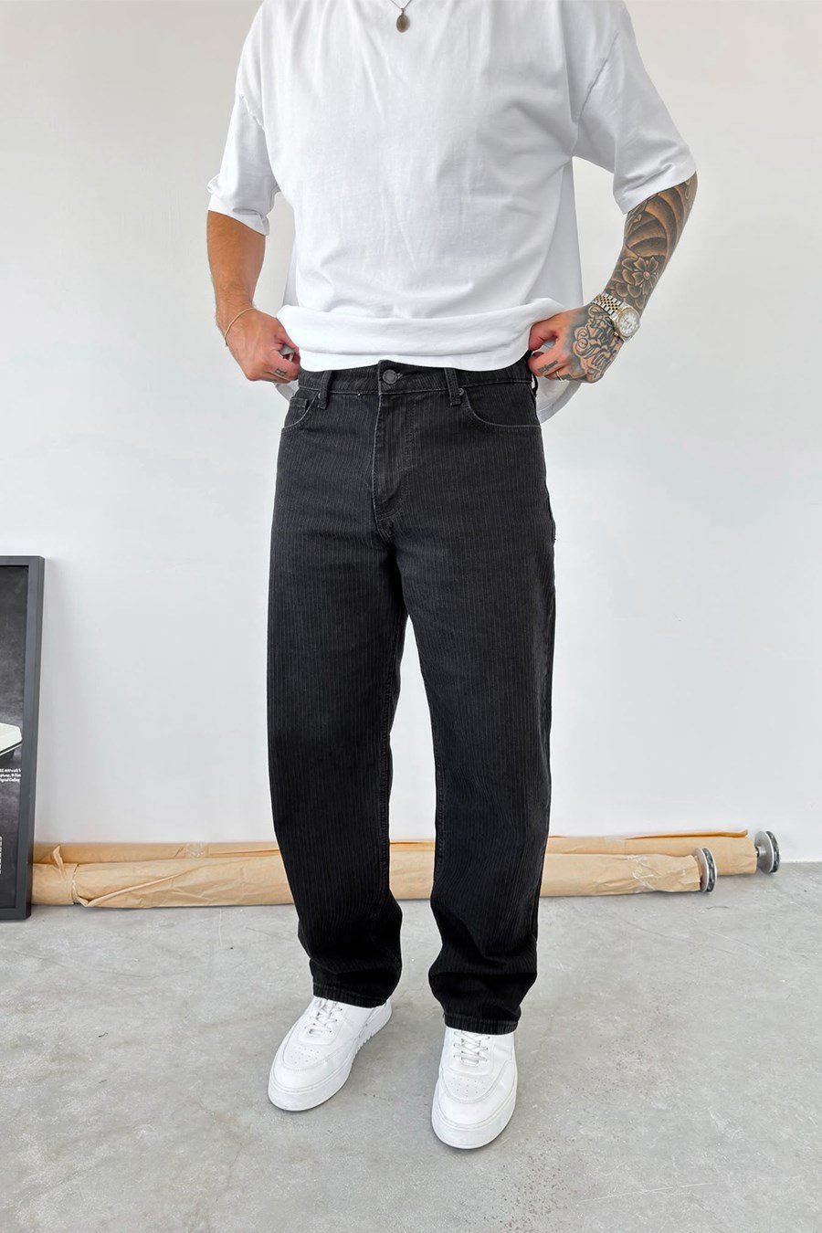 Siyah Premium Tasarım Baggy Fit Pantolon