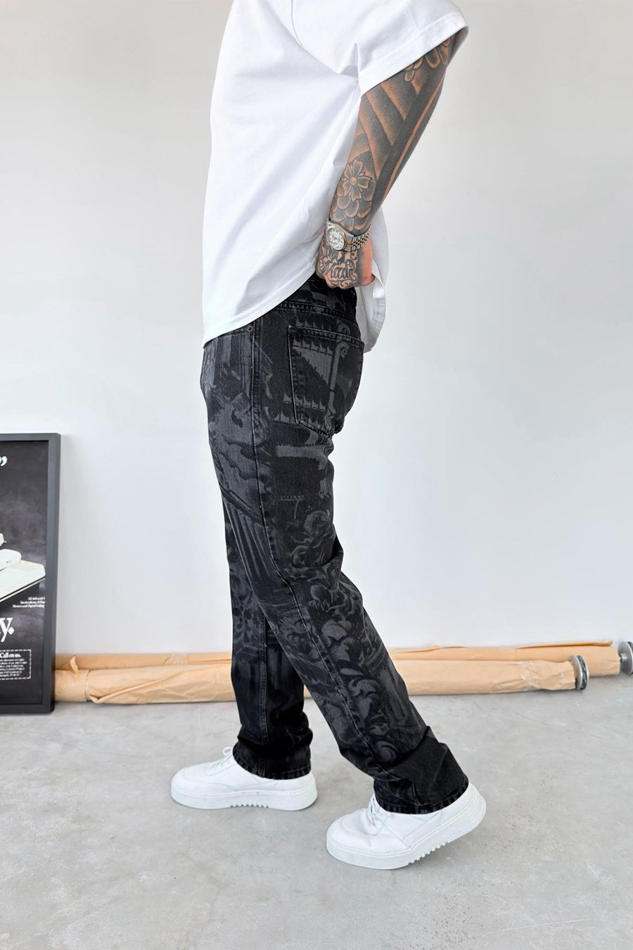 Siyah Premium Urban Style Baskılı Baggy Pantolon
