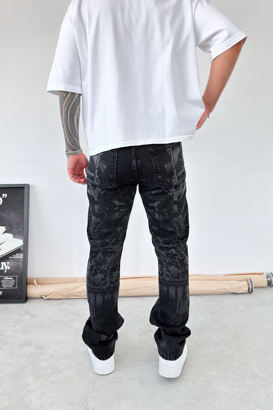 Siyah Premium Urban Style Baskılı Baggy Pantolon