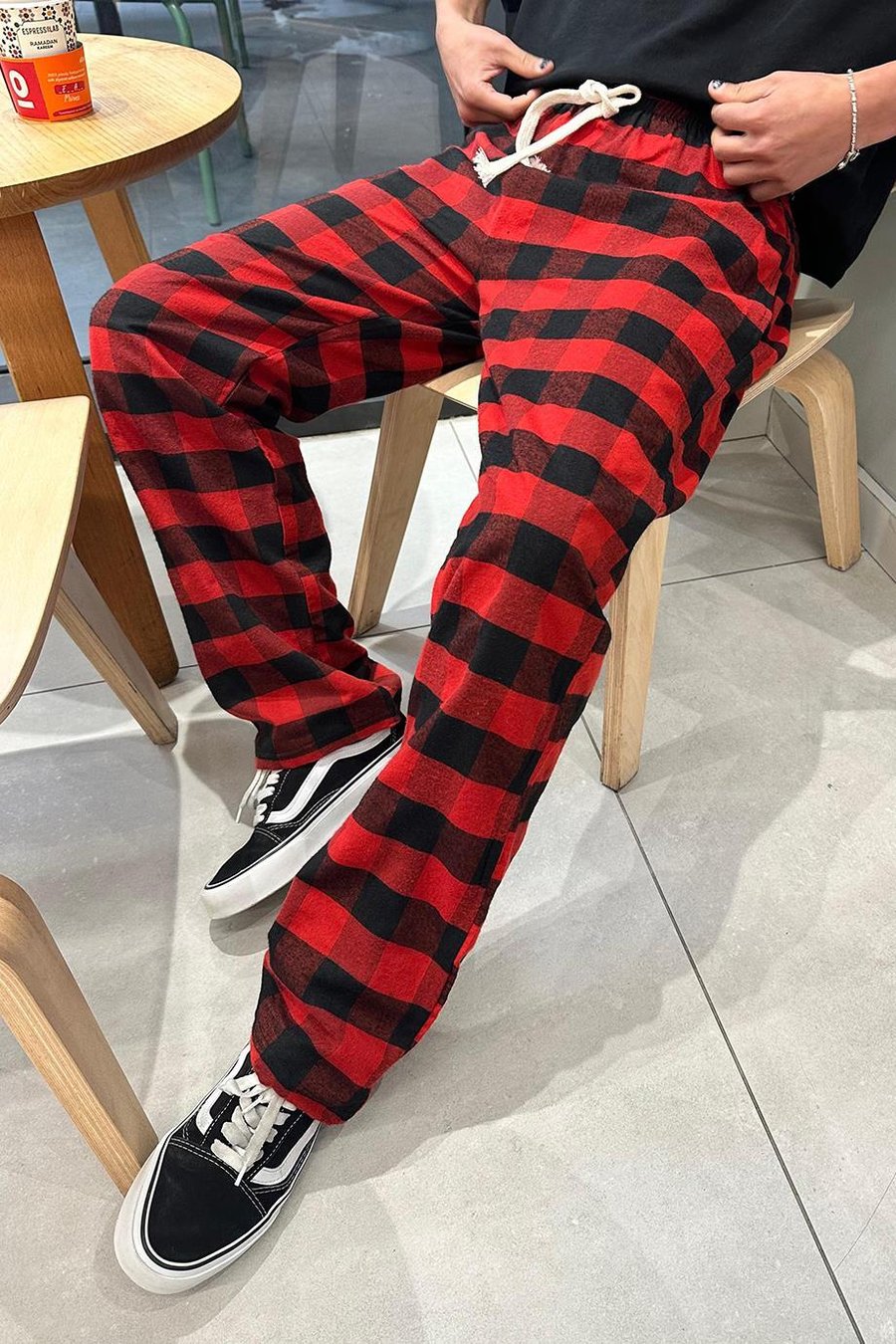 Siyah Rahat Kalıp Ekose Desen   02 PM Baggy Eşofman