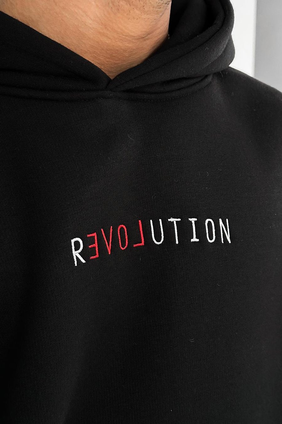 Siyah Revolution Nakış Detay HAFKA PREMİUM 3 İplik Şardonlu Oversize Sweatshirt