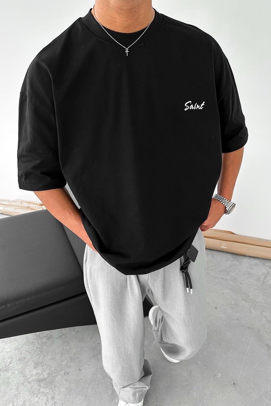 Siyah Saint OUTPLENTY PREMİUM Oversize Tişört