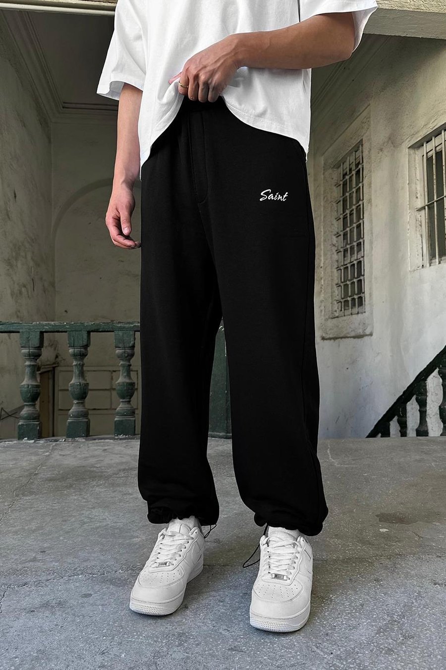 Siyah Saint OUTPLENTY PREMİUM Paçası Ayarlanabilir Baggy Eşofman