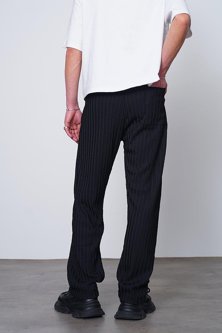 Siyah Siyah Fitilli Beli Lastikli 11 MH Relaxed Fit Pantolon