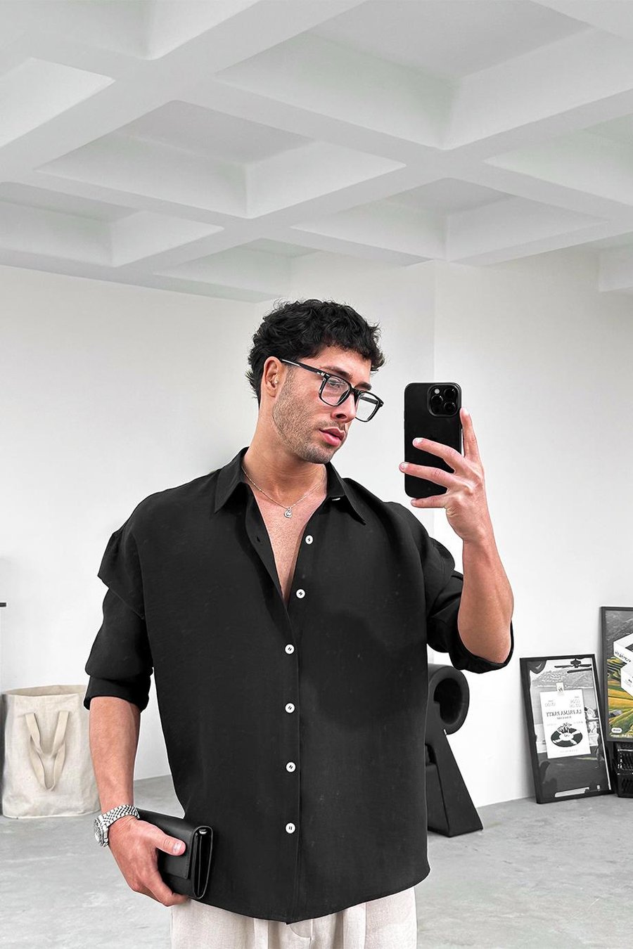 Siyah Soft Premium Oversize Gömlek