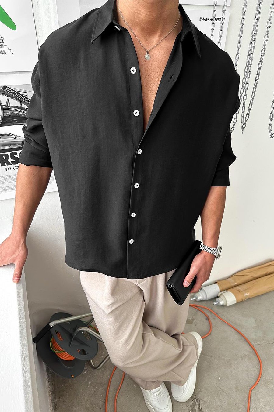 Siyah Soft Premium Oversize Gömlek