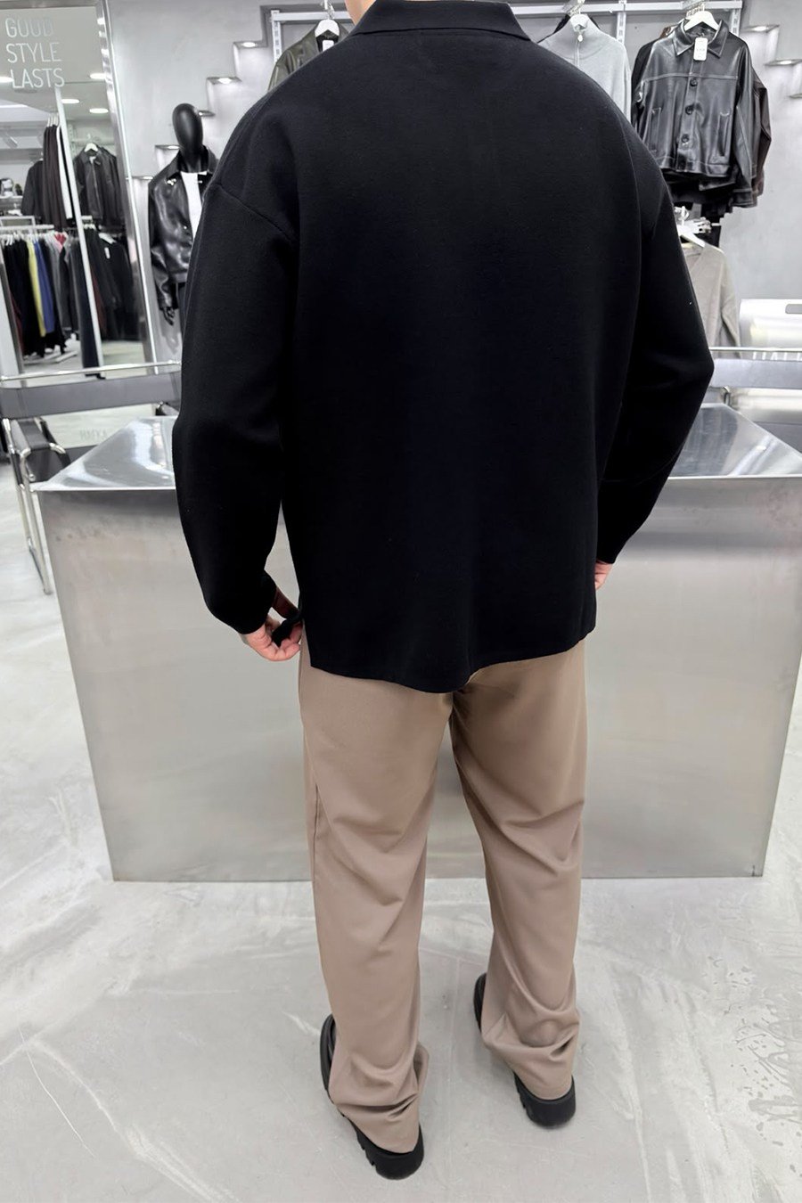 Siyah Soft Premium Oversize Triko Polo Yaka Kazak