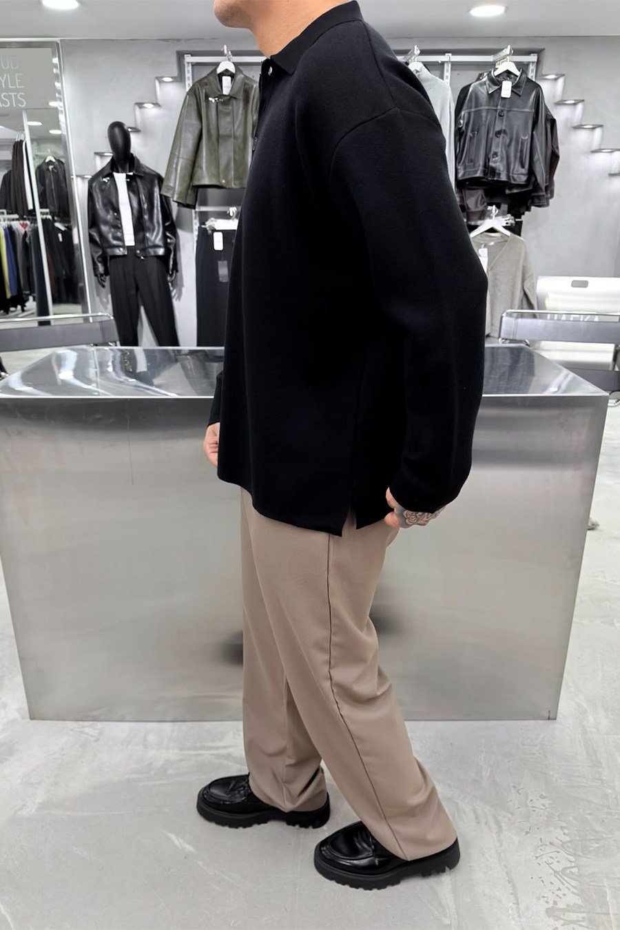 Siyah Soft Premium Oversize Triko Polo Yaka Kazak