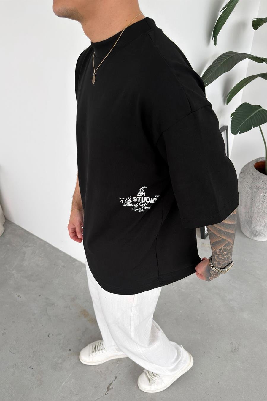 Siyah Studios Baskılı Premium Oversize Tişört