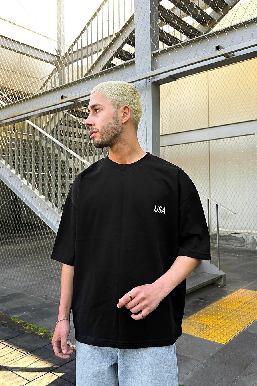 Siyah USA OUTPLENTY PREMİUM Oversize Tişört