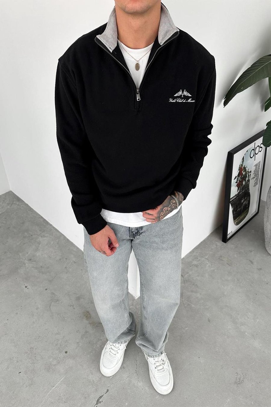 Siyah Yacht Club Yarım Fermuar Relaxed Sweatshirt