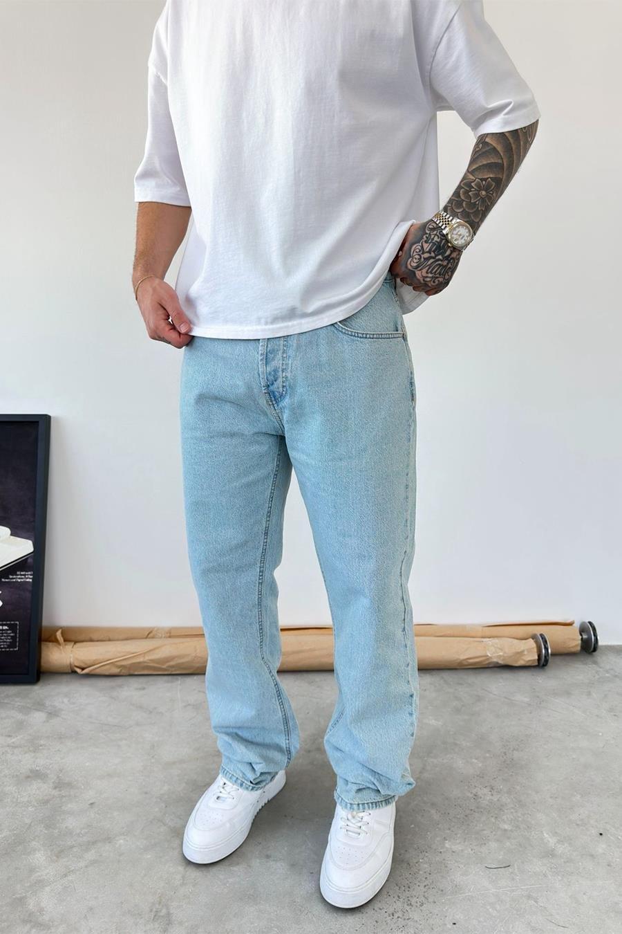 Soft Buz Mavi Basic Baggy Pantolon