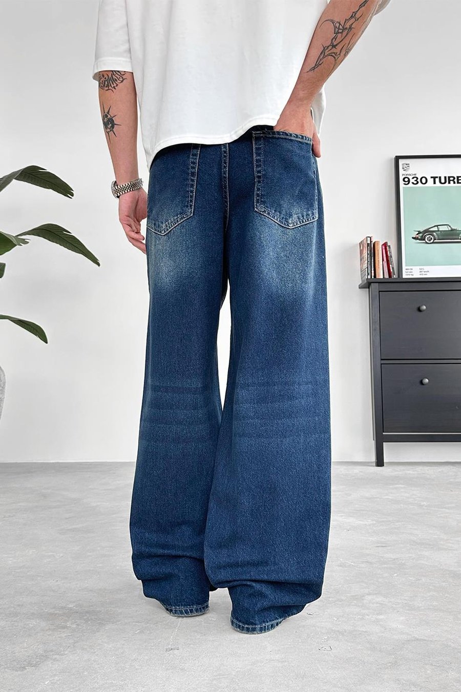 Soft Degrade Mavi Basic Ekstra Bol Baggy Pantolon