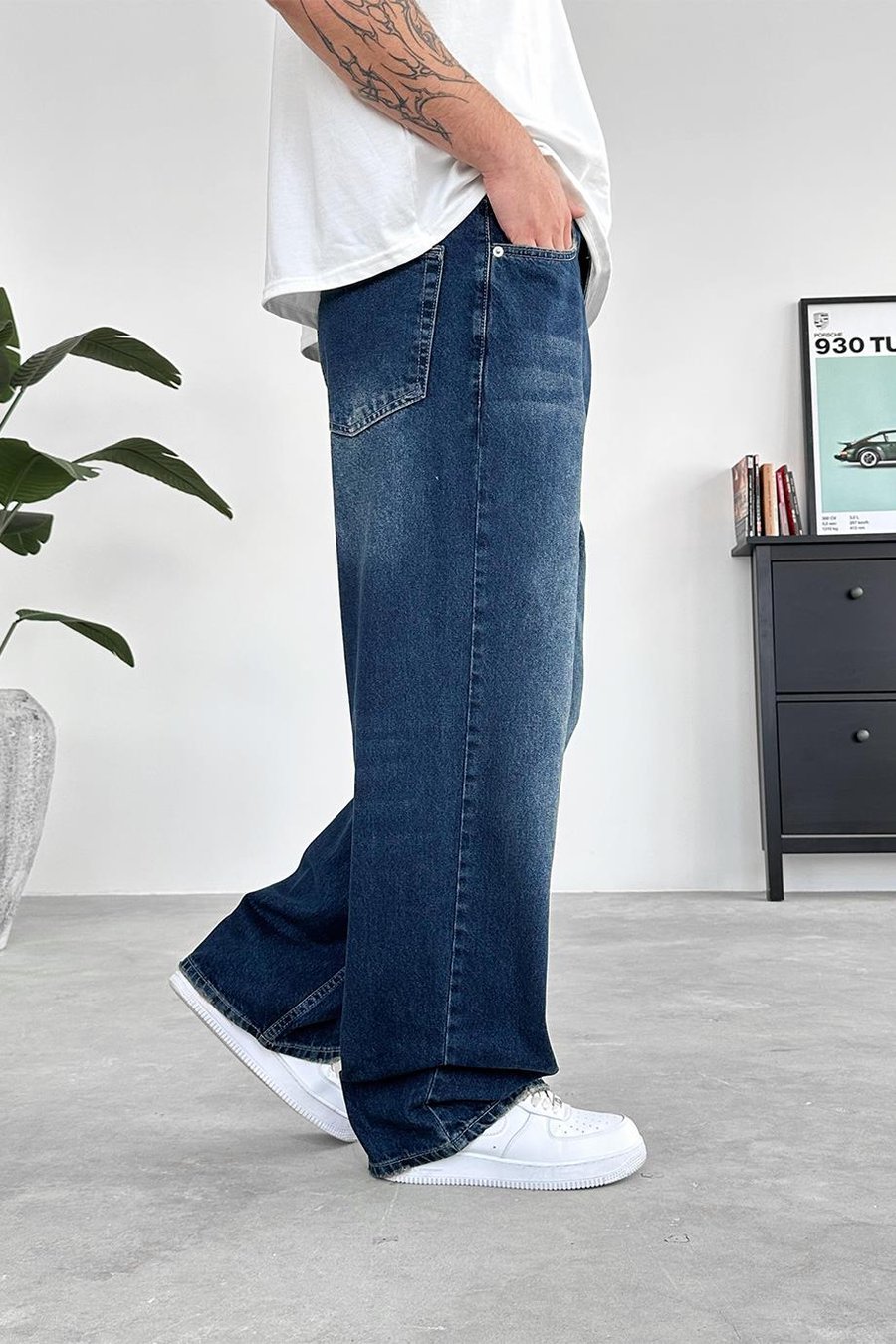 Soft Degrade Mavi Basic Ekstra Bol Baggy Pantolon