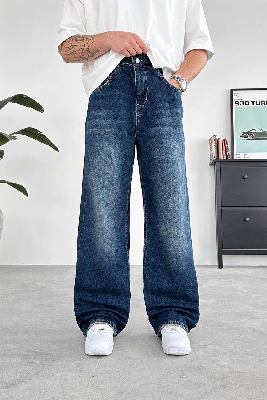 Soft Degrade Mavi Basic Ekstra Bol Baggy Pantolon