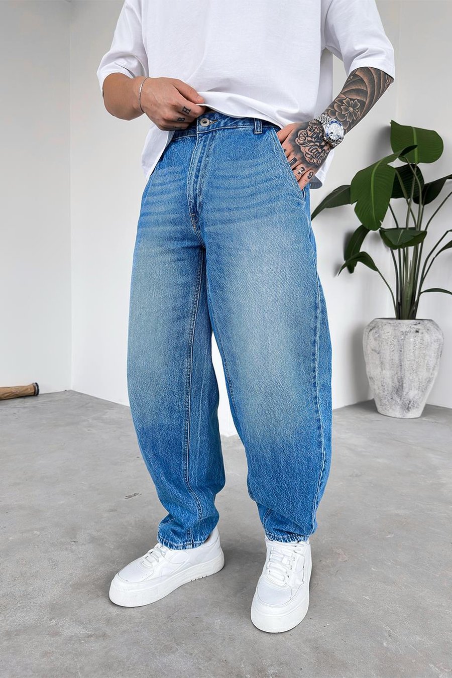 Soft Degrade Mavi Kemer Detay Baloon Fit Pantolon