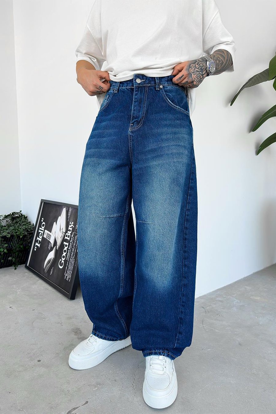 Soft Degrade Mavi Patch Detay Ekstra Bol Baggy Pantolon