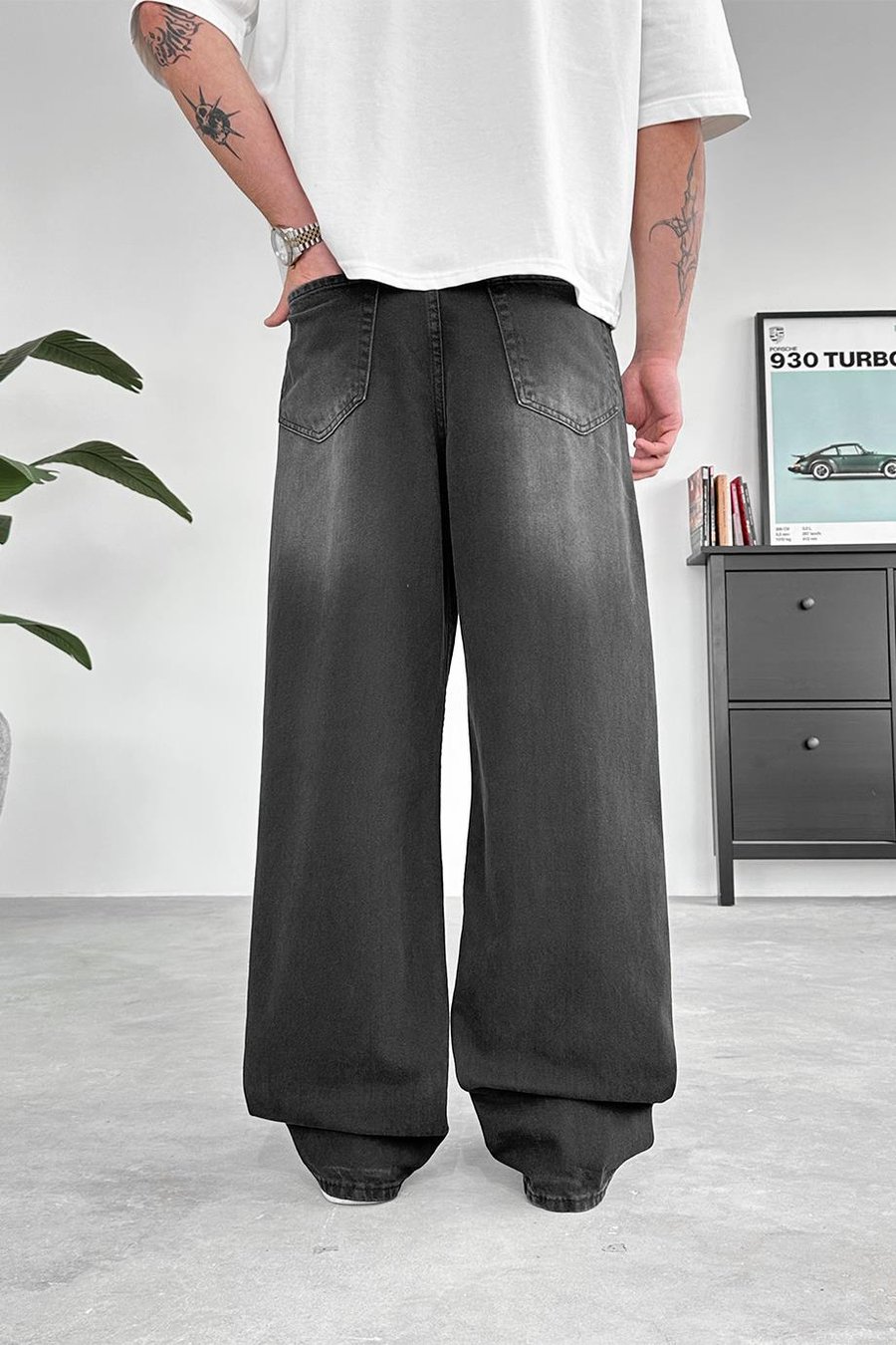 Soft Füme Basic Ekstra Bol Baggy Pantolon