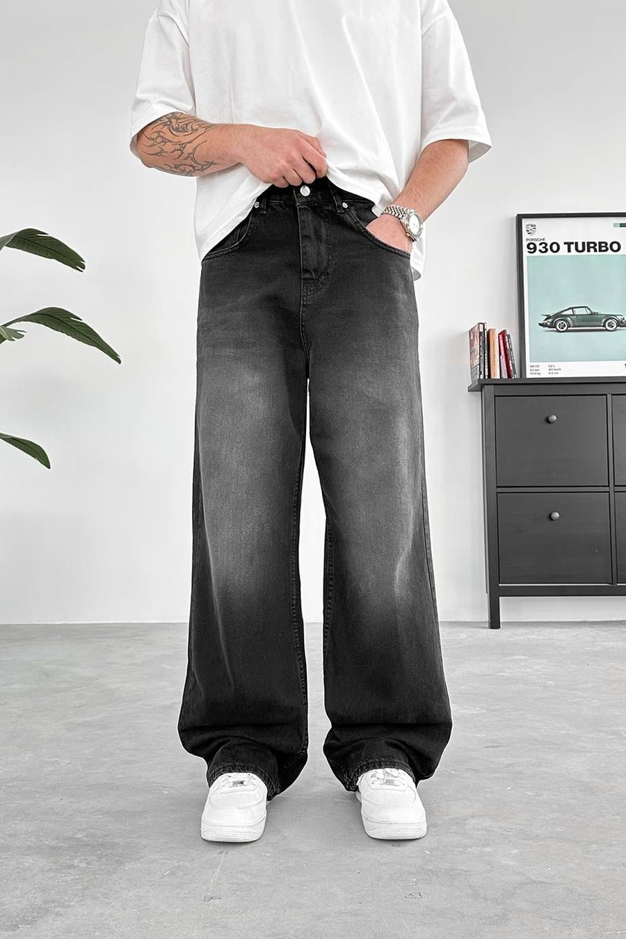 Soft Füme Basic Ekstra Bol Baggy Pantolon