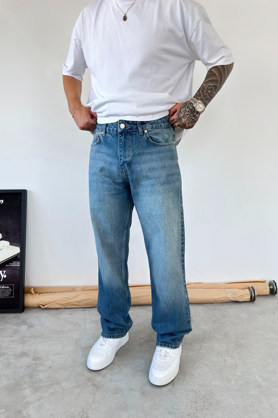 Soft Mavi Basic Baggy Fit Pantolon