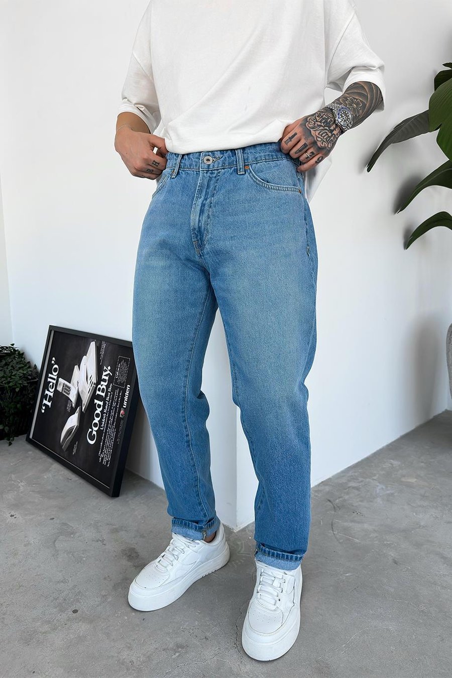 Soft Mavi Dokulu Basic Regular Pantolon