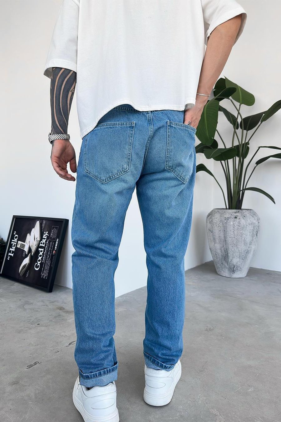 Soft Mavi Dokulu Basic Regular Pantolon