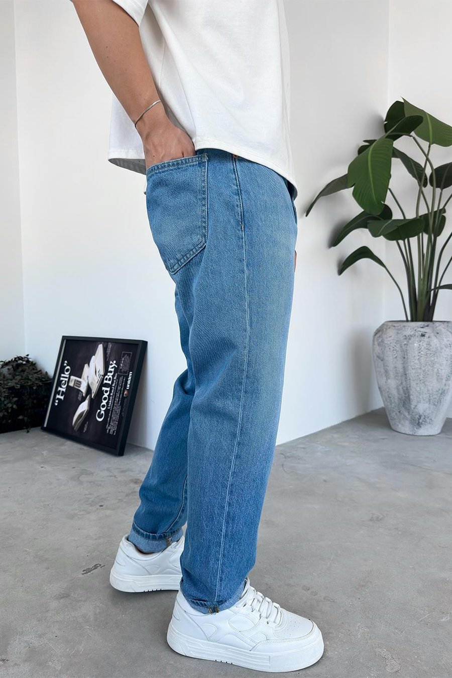 Soft Mavi Dokulu Basic Regular Pantolon