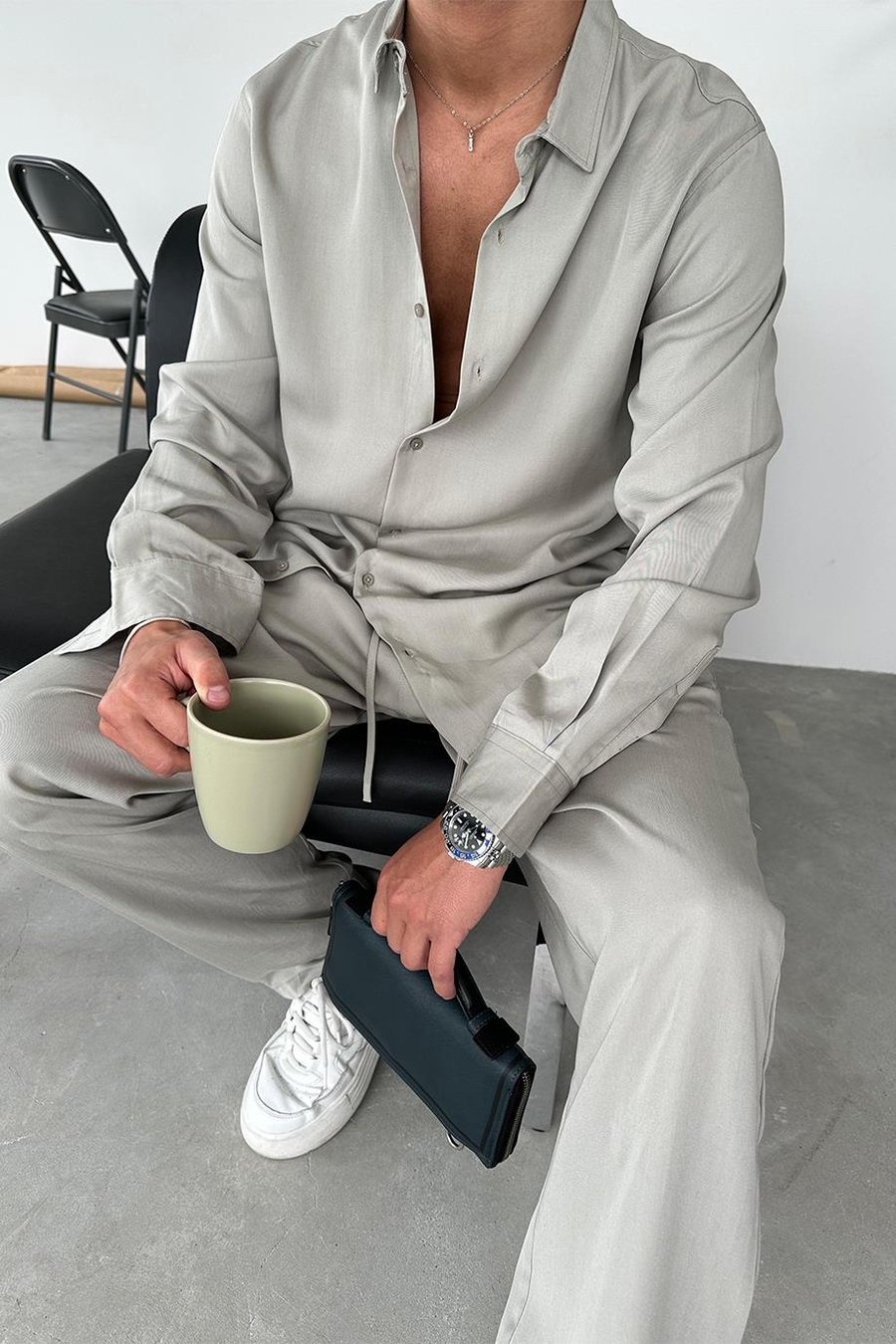 Soft Yeşil Tensel Kumaş Basic Relaxed Gömlek