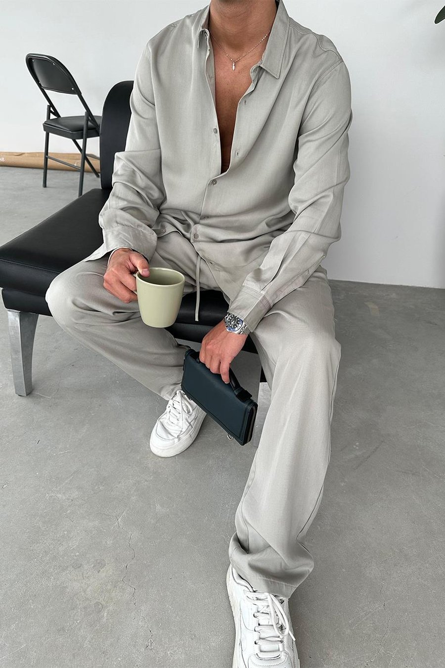 Soft Yeşil Tensel Kumaş Basic Relaxed Gömlek