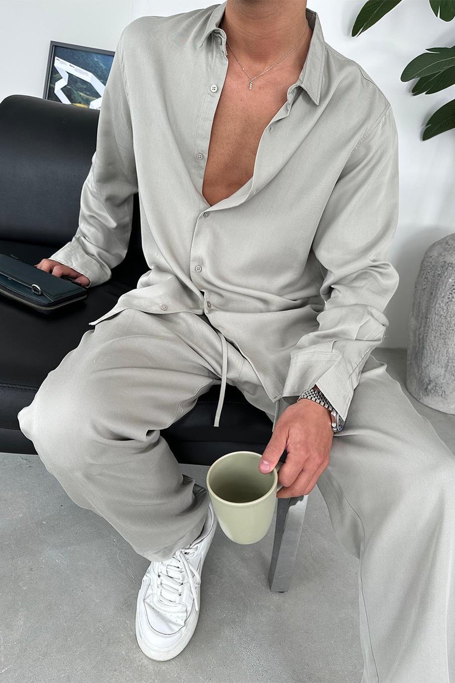Soft Yeşil Tensel Kumaş Basic Relaxed Gömlek