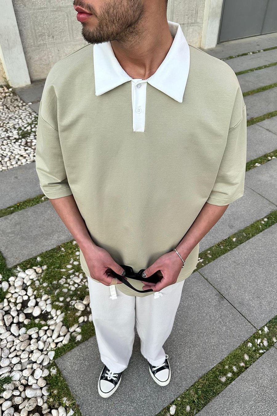 Su Yeşili Basic Polo Yaka OUTPLENTY PREMİUM Oversize Tişört
