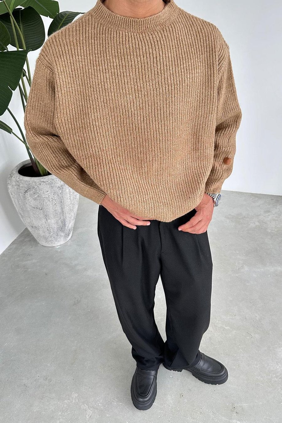 Taba Bisiklet Yaka Oversize Triko Kazak