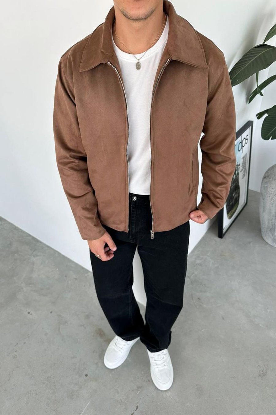 Taba Süet Kumaş Basic Relaxed Ceket