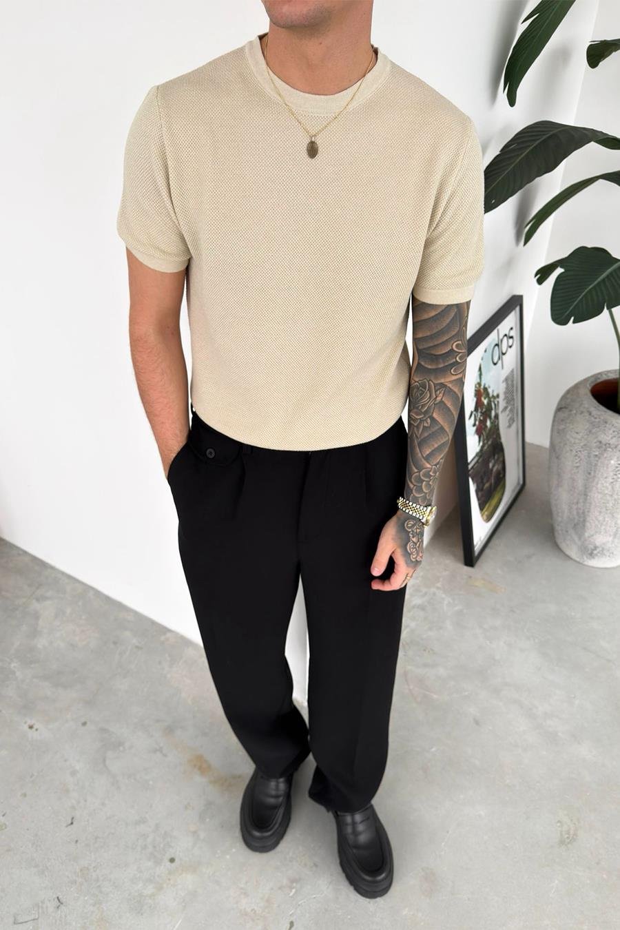 Taş Basic Bisiklet Yaka Triko Relaxed Tişört