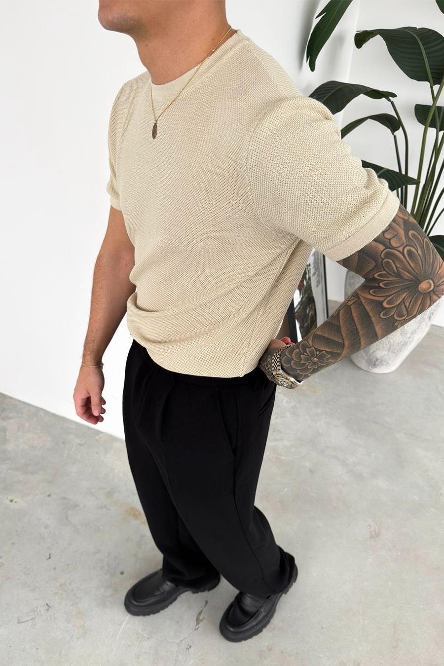 Taş Basic Bisiklet Yaka Triko Relaxed Tişört